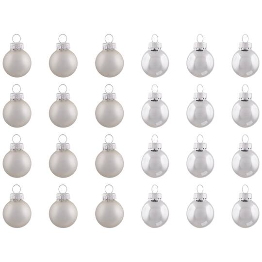 24ct. 1" 2-Finish Silver Glass Ball Ornaments